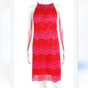 Trina‎ Turk Red and Pink Striped Sleevelss Maxi Dress